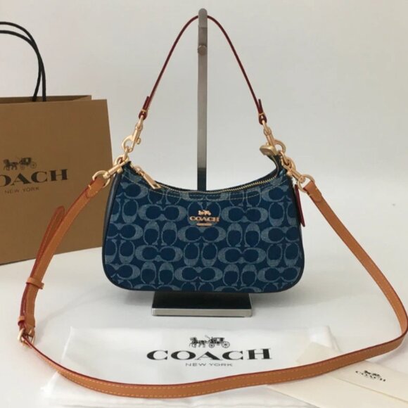 Coach Teri Shoulder Bag Signature Denim - Picture 1 of 4